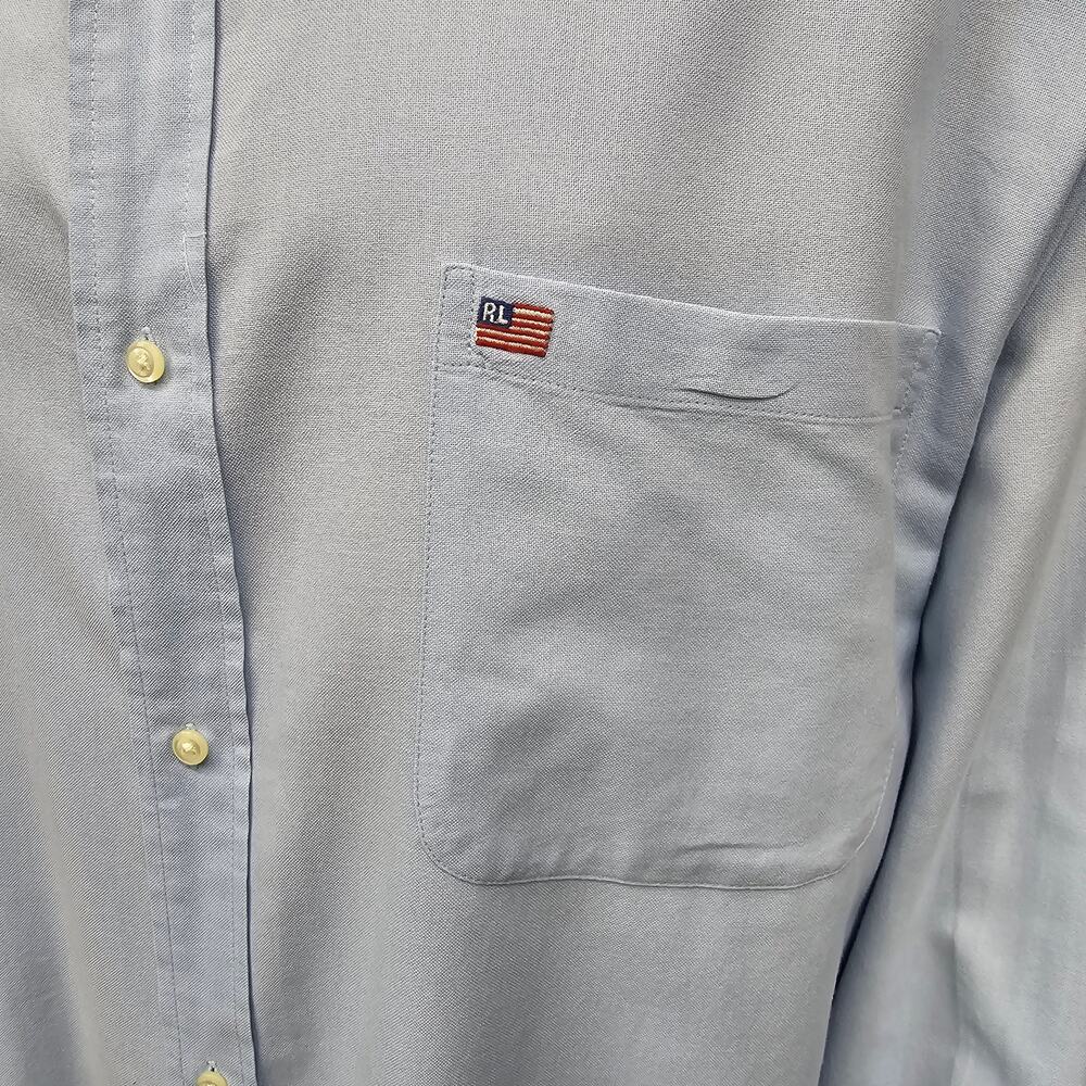 Vintage Ralph Lauren Jeans Co RL USA Flag Shirt Men XXL 2XL Long Sleeve Blue 90s - Picture 4 of 14